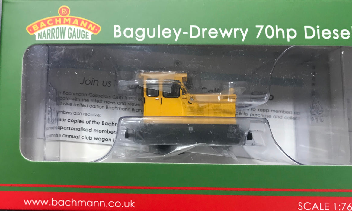 Bachmann 392-025 Baguley-Drewry 70HP Diesel DH88 in RNAD Dean Hill Yellow Livery with Yellow Wasp Stripes - 009 Gauge