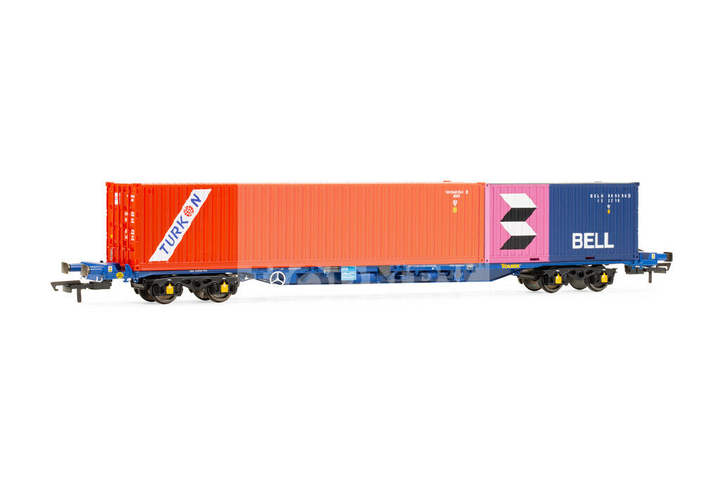 Hornby R60224 Touax KFA Wagon with 'Turkon' (40ft) & 'Bell' (20ft) Containers - OO Gauge