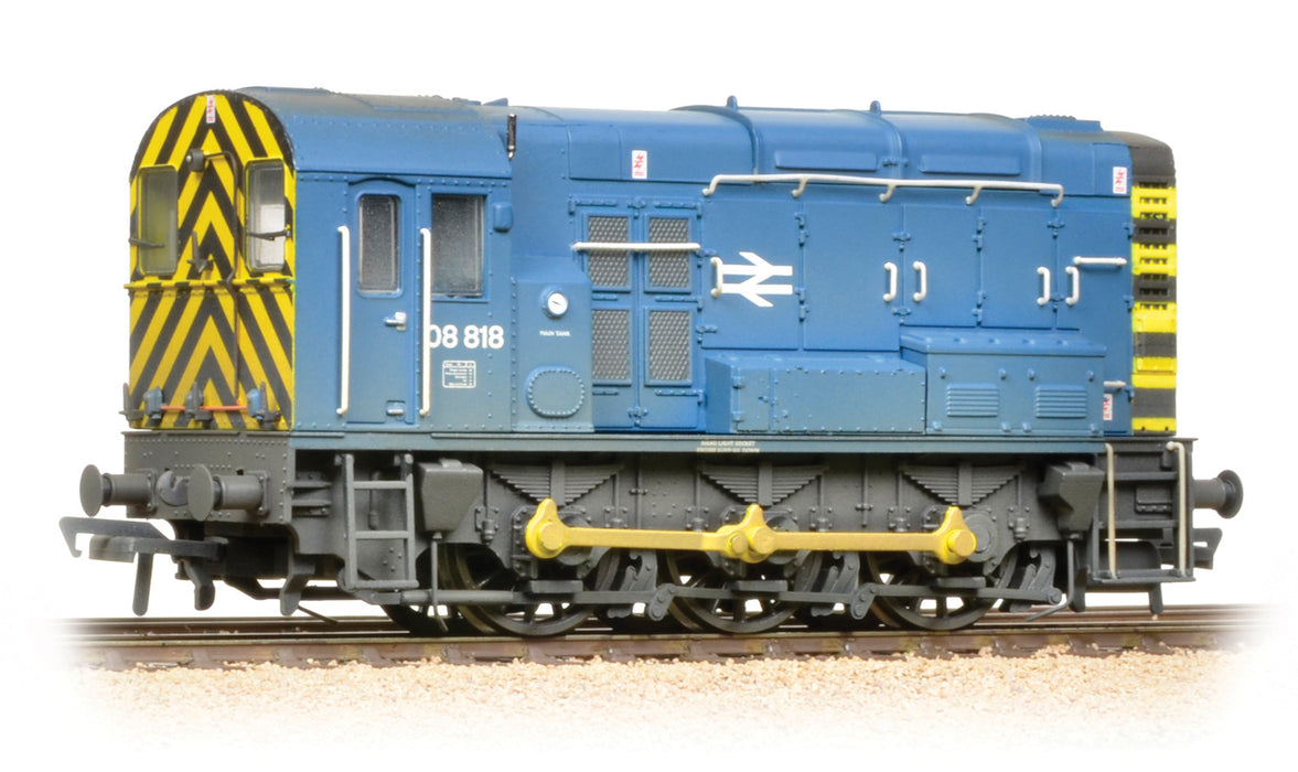 MON Bachmann 32-115B Class 08 Diesel Shunter Number 08818 in BR Blue Livery with wasp stripes WEATHERED - OO Gauge