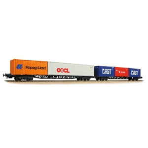 Bachmann 38-627A BR FGA Bogie Container Flats x 2 BR Blue With Private Owner Maritime Containers - OO Gauge