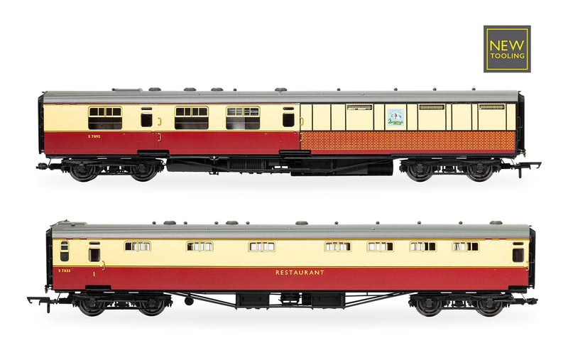 Hornby R40470 'White Horse' BR Kitchen And Buttery Car & Composite Restaurant Twin Pack Coaches - OO Gauge