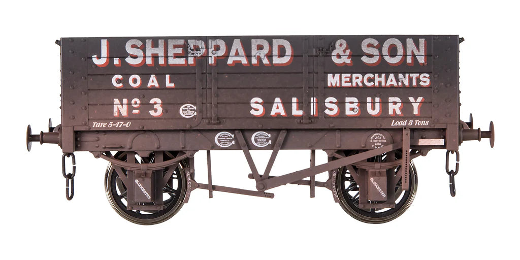 Dapol 7F-052-010W 5 Plank PO Wagon J.Sheppard, Salisbury No.3 - Weathered - O Gauge