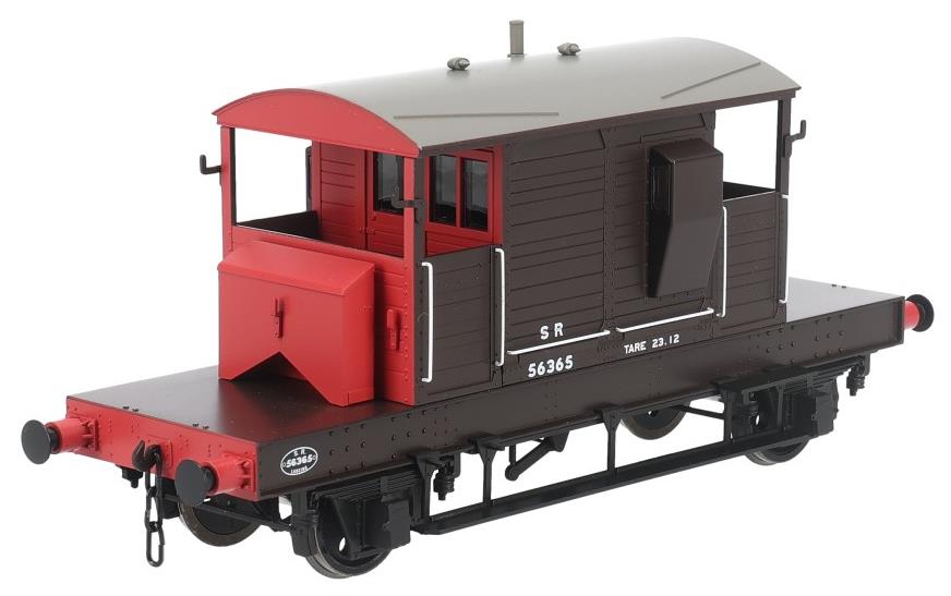 Dapol 7F-100-100 25-ton 'Pillbox' brake van in SR brown & red with small lettering - 56365 - O gauge