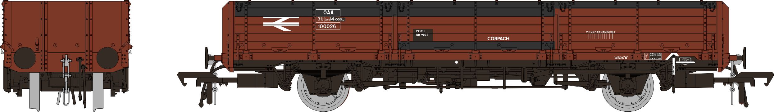 Rapido 915007 OAA Open Wagon BR Bauxite Corpach Pool Patched Finish No.100026, OO Gauge