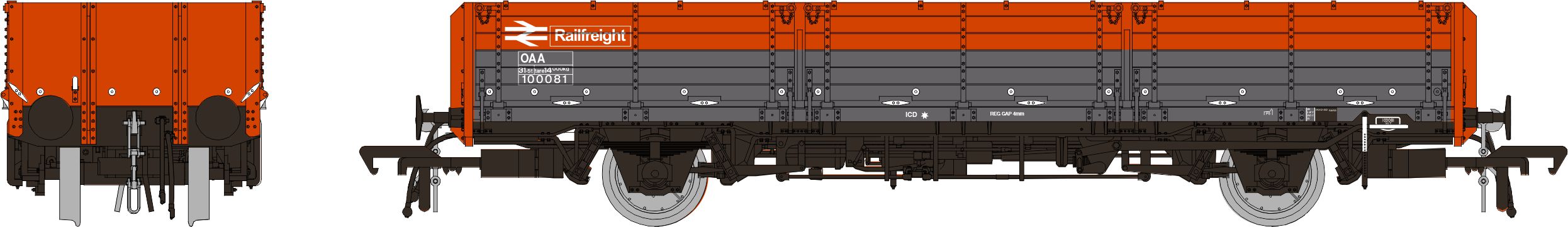 Rapido 915011 OAA Open Wagon Railfreight Red/Grey Three Red Plank   Nr.100081 - OO Gauge