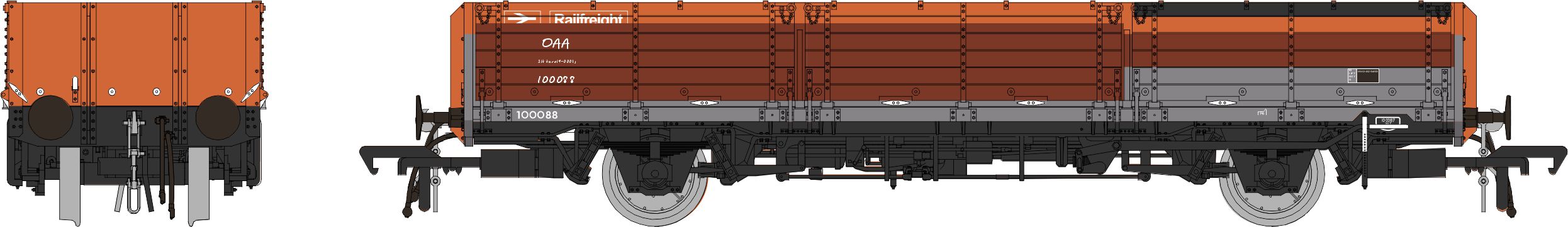 Rapido 915012 OAA Open WagonRailfreight Red/Grey Three Red Plank Patched Finish  No.100088, OO Gauge
