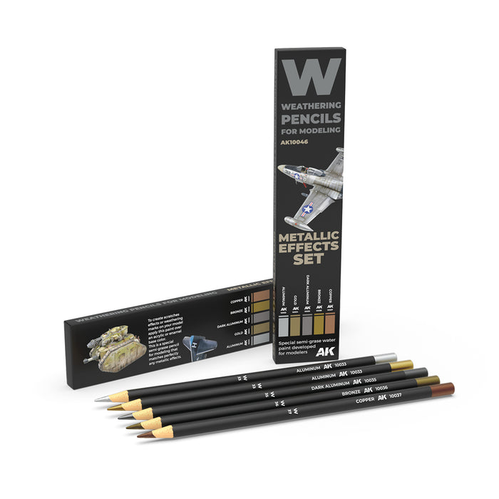 AK10046 Weathering Pencils For Modeling - Metallic Effects Set