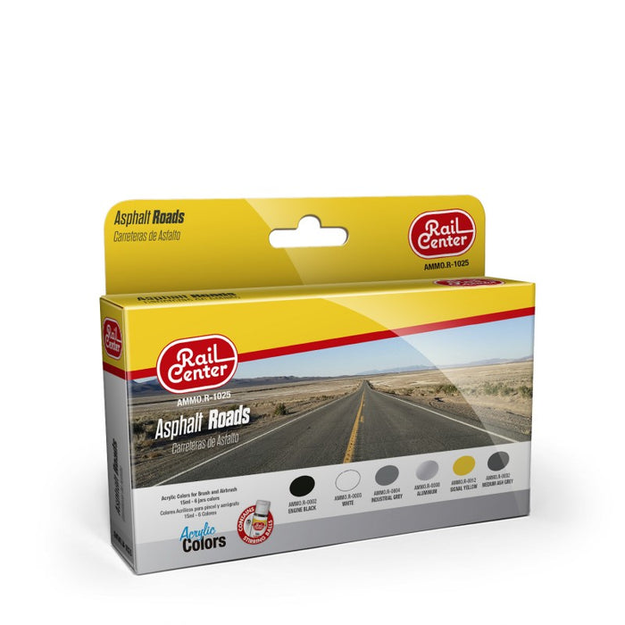 Ammo Mig R-1025 Rail Center Asphalt Roads Paint Set- 6 Pieces