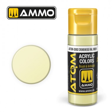 Ammo Mig ATOM 20002 Cremeweiss Acrylic Colour - Suitable for Brush and Airbrush Application - 17ml Bottle
