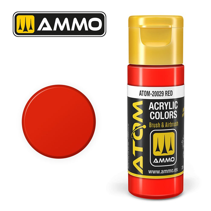 Ammo Atom 20029 Red Acrylic Paint for Brush & Airbrush Use 20ml
