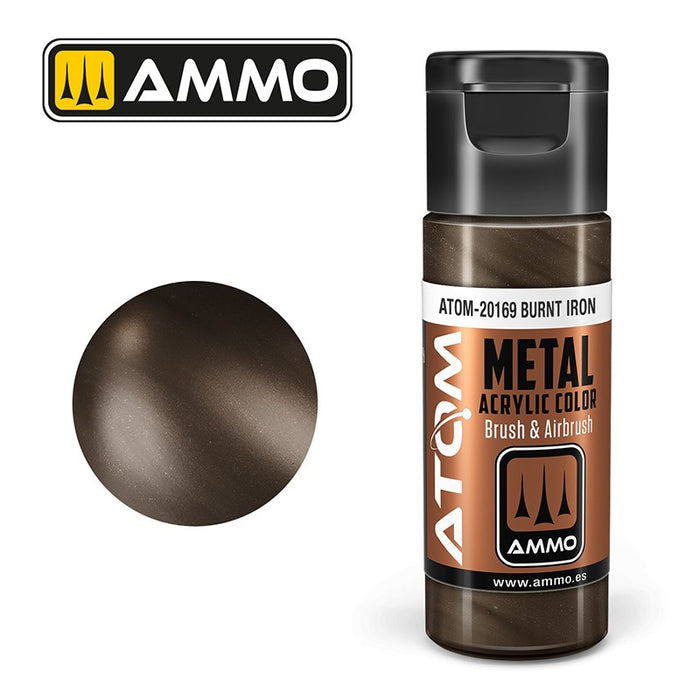 Ammo Mig ATOM 20169 Burnt Iron Acrylic Colour - Suitable for Brush and Airbrush Application - 20ml Bottle (Copy)