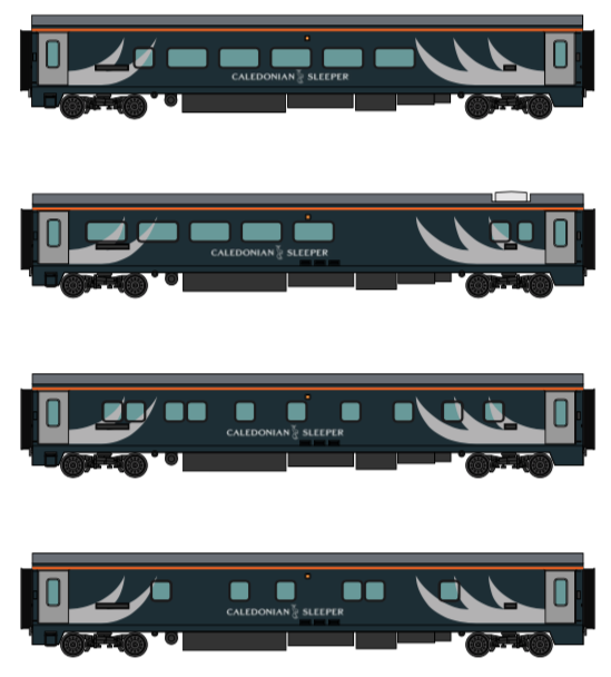 Revolution Trains RT-CS-LS-MK5-pack3 Mk5 Coaches Calendonian Sleepr 4-Car Pack - N Gauge - Pre-Owned