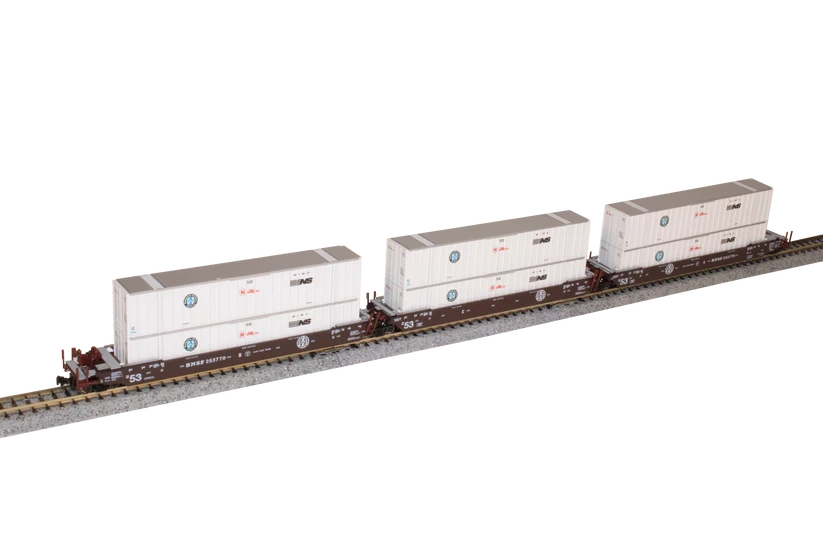 BER Kato 253770 Gunderson MAXI-IV 3-Unit Well Car with 6 53' Containers- N Gauge (pre-owned)