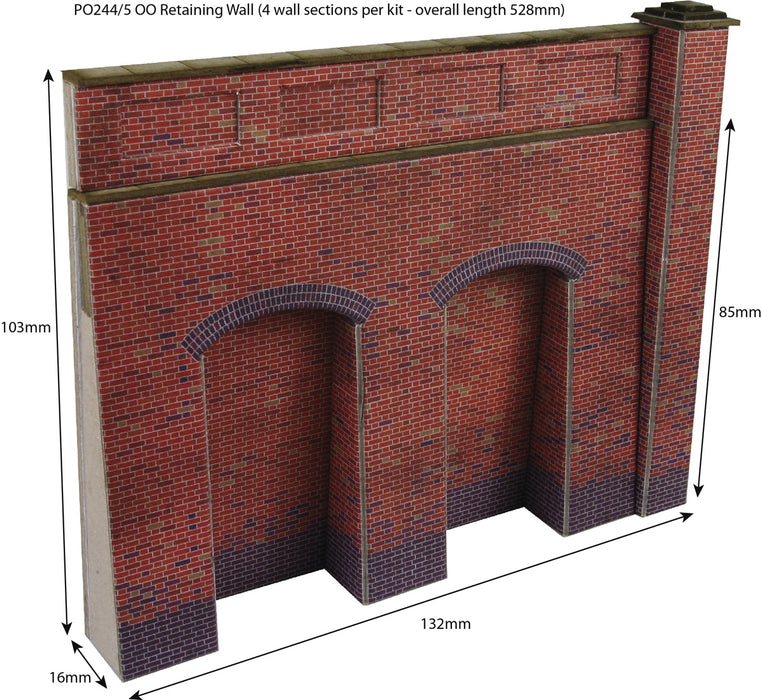 Metcalfe PO244 Red Brick Retaining Wall Card Kit - OO / HO Scale