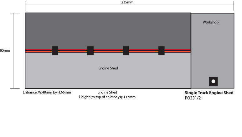 Metcalfe PO331 Single Track Engine Shed Red Brick Card Kit - OO / HO Scale