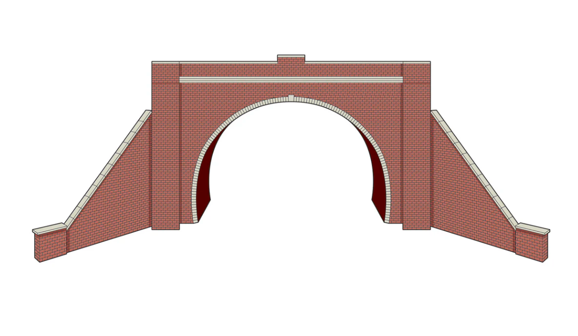 Peco LK12173 Tunnel Portals and wing walls - Brick - Double Track ,- TT:120
