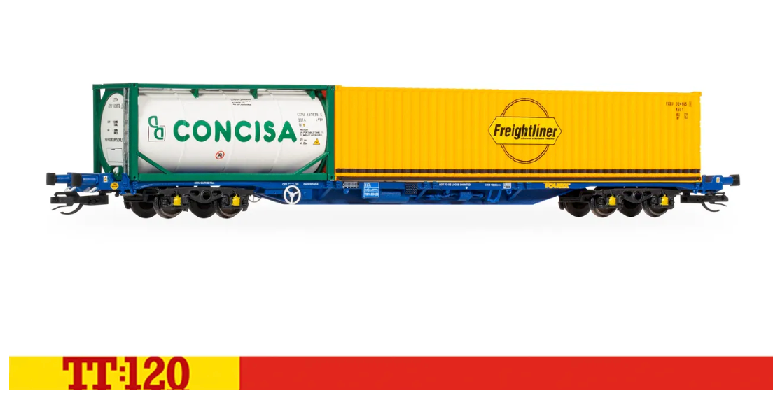 Hornby TT6031 Touax KFA Container Wagon with 1x20 & 1x40 Containers -  TT Gauge