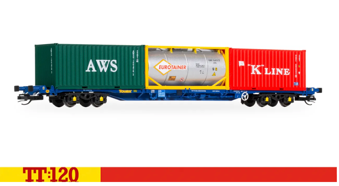 Hornby TT6030 Touax KFA Container Wagon with 3 x20ft  Containers -  TT Gauge