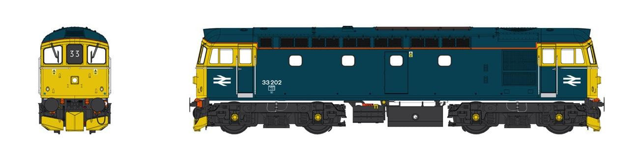 Heljan 3338 BR Class 33/2 Diesel Locomotive No 33202, (Hi Headlight) -  OO Gauge