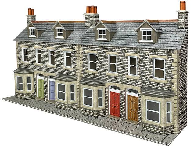 Metcalfe PO303 Low Relief Stone Terraced House Fronts Card Kit - OO / HO Scale