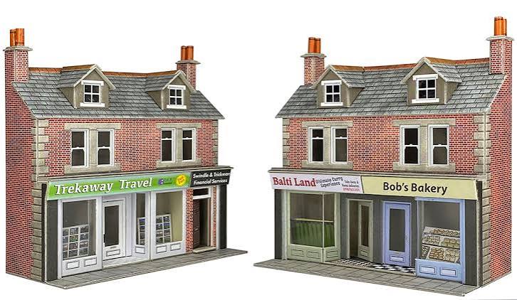 Metcalfe PO306 Low Relief Red Brick Shop Fronts Card Kit - OO / HO Scale