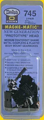 Kadee Magne-Matic 745 Medium Centerrset Shank Metal Couplings & Plastic Body Mount Gearboxes, 2 Pk,  O Gauge