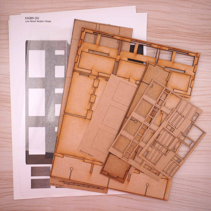 Scale Model Scenery KX089 Low-Relief 1970's Terraced Shops, Laser Cut Kit- OO/HO Scale