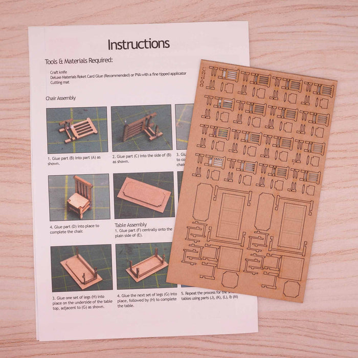Scale Model Scenery LX070 Tables & Chairs, Laser Cut Kit- OO/HO Scale