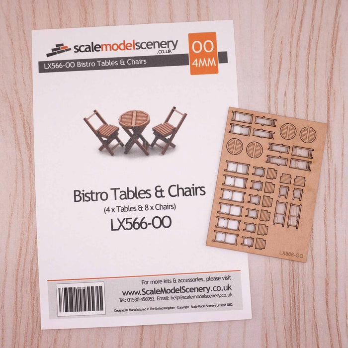 Scale Model Scenery LX566 Bistro Table & Chairs, Laser Cut Kit- OO/HO Scale