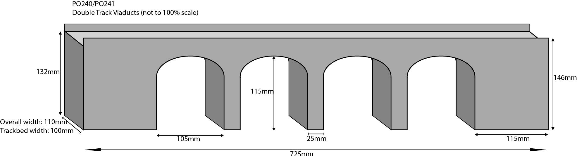 Metcalfe PO241 Double Track Stone Viaduct Card Kit - OO / HO Scale