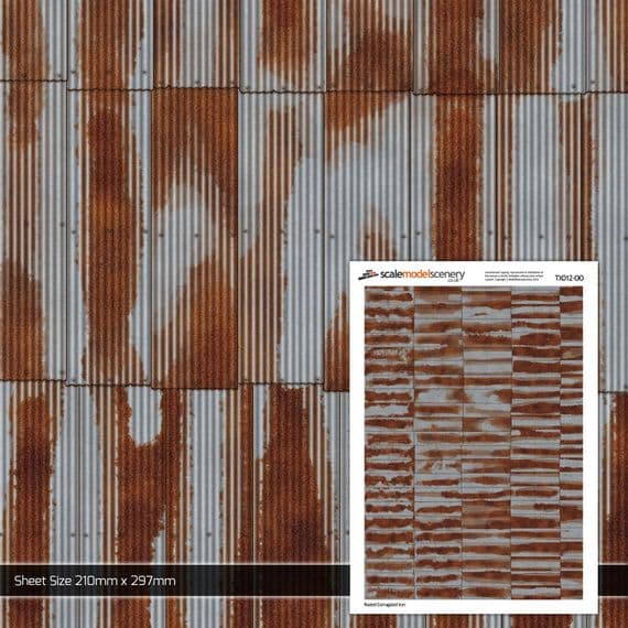 Scale Model Scenery TX012 Rusty Corrugated Iron, Pack of 5 Sheets- OO/HO Scale