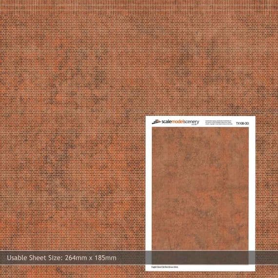 Scale Model Scenery TX108 English Bond Old Red-Brown Brick (5 Sheets) - OO/HO Scale
