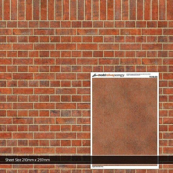 Scale Model Scenery TX198 English Bond Red Brick, Pack of 5 Sheets- OO/HO Scale