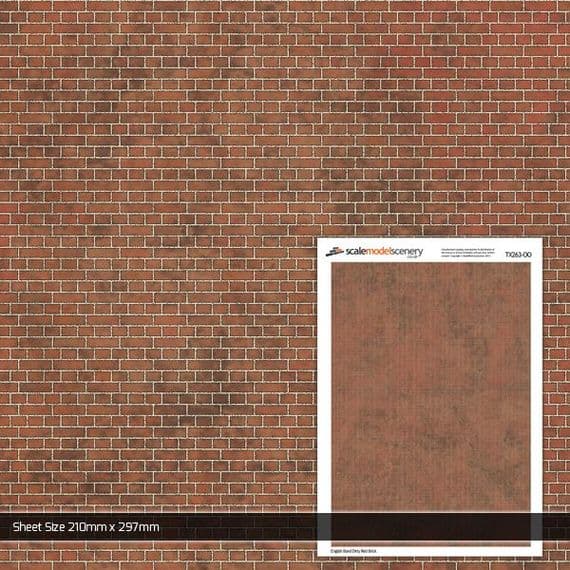 Scale Model Scenery TX263 English Bond Dirty Red Brick, Pack of 5 Sheets- OO/HO Scale