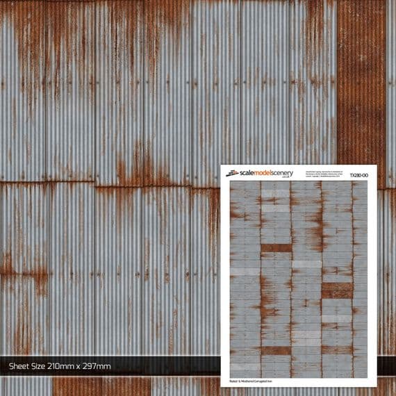 Scale Model Scenery TX280 Rusty & Weathered Corrugated Iron, Laser Cut Kit - OO/HO Scale