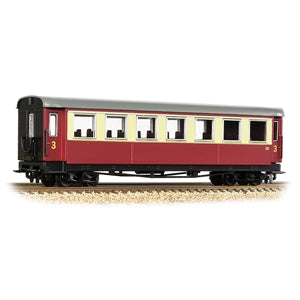 Bachmann 394-001 Steel Bodied Bogie 3rd Coach in Maroon and Cream Livery - OO9 Scale