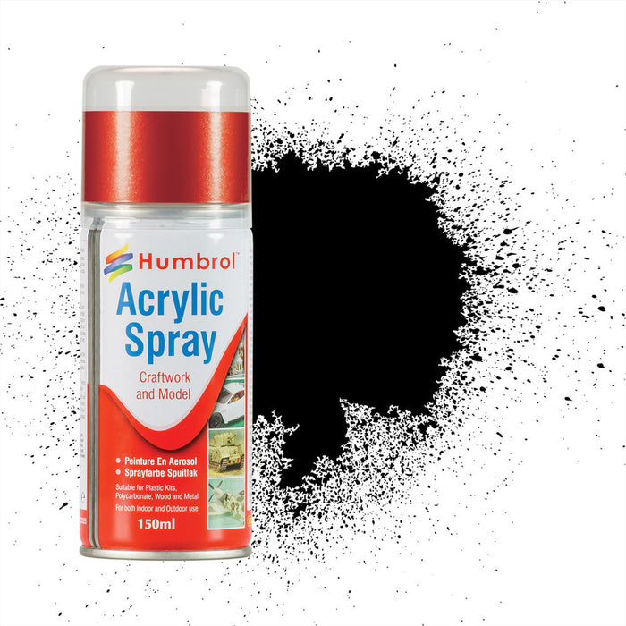 Humbrol Acrylic Spray AD6085 Black - Satin Nr 85 - 150ml   ** Personal Shoppers Only - Not Available on Mail Order**