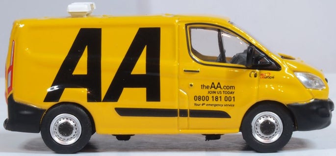 Oxford Diecast 76CUS001 Ford Transit Custom in yellow with AA Branding - 1:76 (OO) Scale