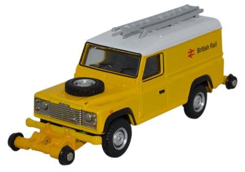 Oxford Rail OR76ROR003B Rail / Road Land Rover Defender branded "British Rail" in yellow livery - OO Scale