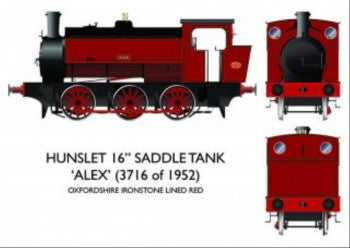 Rapido Trains 903501 Hunslet 16in 0-6-0ST in Lined Red Oxfordshire Ironstone Limited “Alex" DCC SOUND FITTED - OO Gauge
