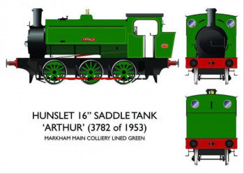 Rapido Trains 903002 Hunslet 16in 0-6-0ST in Lined Green branded Markham Main Colliery named "Arthur"  (Analogue) - OO Gauge