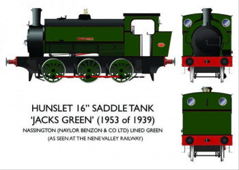 Rapido Trains 903505 Hunslet 16in 0-6-0ST in Nassington Lined Green named "Jacks Green"  DCC SOUND FITTED - OO Gauge
