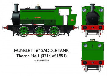 Rapido Trains 903007 Hunslet 16in 0-6-0ST in Plain Green named "Thorne No 1"  (Analogue) - OO Gauge