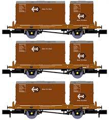 Rapido Trains 921017 BR 'Conflat P' Wagon,  Triple Pack, Bauxite Containers No:B933051, B933249, B233273, N Gauge