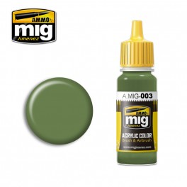 Ammo Mig 0003 (RAL6011) Reseda Green Acrylic Colour - Suitable for Brush and Airbrush Application - 17ml Bottle