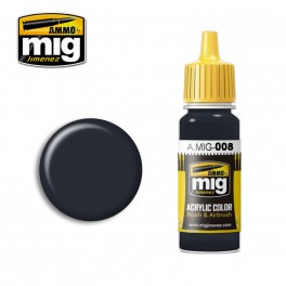Ammo Mig 0008 (RAL7021) Dunkelgrau Acrylic Colour - Suitable for Brush and Airbrush Application - 17ml Bottle