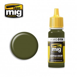 Ammo Mig 0019 4BO Russian Green Acrylic Colour - Suitable for Brush and Airbrush Application - 17ml Bottle