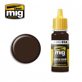 Ammo Mig 0034 Rust Tracks Acrylic Colour - Suitable for Brush and Airbrush Application - 17ml Bottle