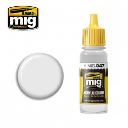 Ammo Mig 0047 Satin White Acrylic Colour - Suitable for Brush and Airbrush Application - 17ml Bottle