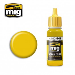 Ammo Mig 0048 Yellow Acrylic Colour - Suitable for Brush and Airbrush Application - 17ml Bottle